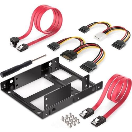 2 Bay 2.5 to 3.5 Inch External HDD SSD Metal Mounting Kit Hard Drive Adapter Bracket with SATA Data Power Cables &Screws