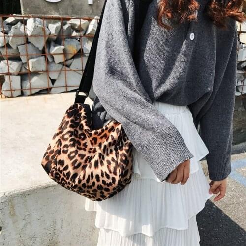 Fashion Leopard Women Shoulder Bags Designer Plush Crossbody Bag Luxury Suede Messenger Bag Casual Large Totes Big Purses Winter