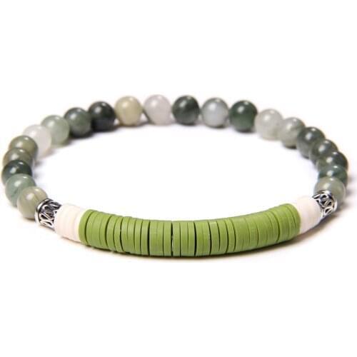 Fashion Natural Stone Beads Bracelet Women Men 6mm Flat Polymer Clay Disc Beaded Bracelet Bohemian Beach Jewelry Charm Bracelet