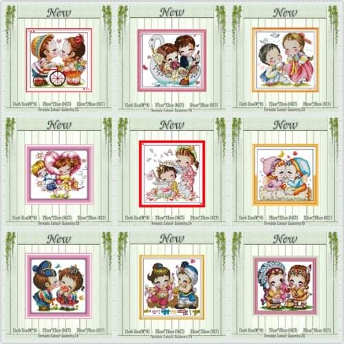 Kiss wedding cartoon lovers baby angel painting counted print on canvas DMC 14CT 11CT Cross Stitch Needlework Sets Embroider kit