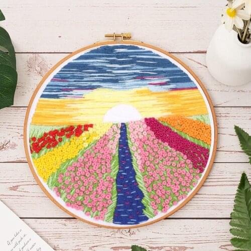 Flower Pattern Easy DIY Embroidery Kit With Hoop Needlework Cross Stitch Handmade Crafts Sewing Supplies Set for Beginner