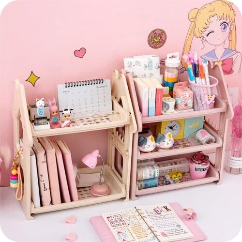 Girl heart desktop shelf bookshelf cosmetic storage rack desk sorting debris storage rack kawaii supplies stationery organizer