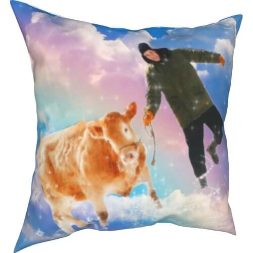 Robert Pattinson With A Cow On A Rainbow Pillowcase Printing Cushion Cover Decorations Throw Pillow Case Cover Living Room