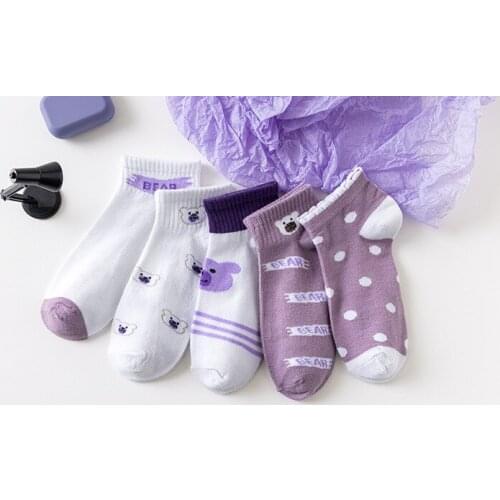5Pairs/lot Women Socks Boat socks purple bear cute for summar/spring sweet girl fashion