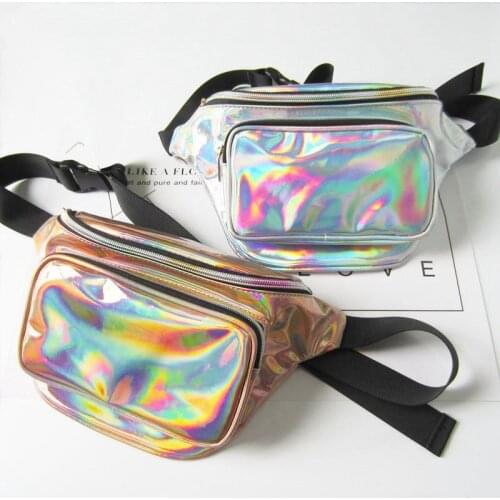 2019 New Punk Lady Girl Rainbow PVC Laser Transparent Fanny Pack Bum Women Purse Waist Bag Chest Bag Belt Bag