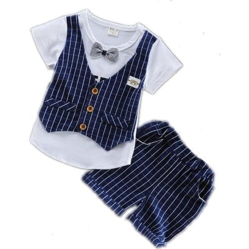 New Summer Children Boys Cotton Clothes Kid Gentleman T Shirt Shorts 2pcs/Sets Toddler Fashion Clothing Infant Casual Sportswear