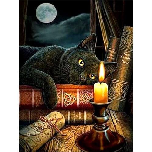 New Arrivals 5D DIY Full Round Diamond Painting Black Cat Cross Stitch 3D Embroidery Rhinestone Mosaic Home Decor Art Y316