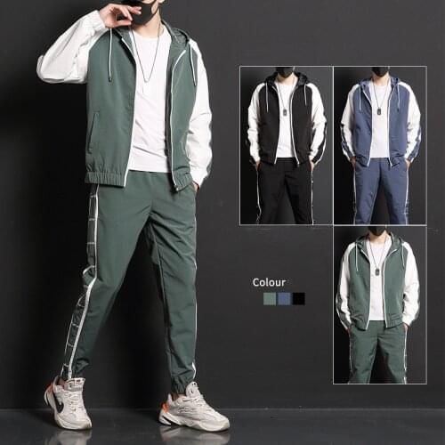 Autumn Men Fashion Casual Tracksuit Sets Zipper Patchwork Jacket And Pants 2 pieces Set Sportswear male youth Streetwear Suit