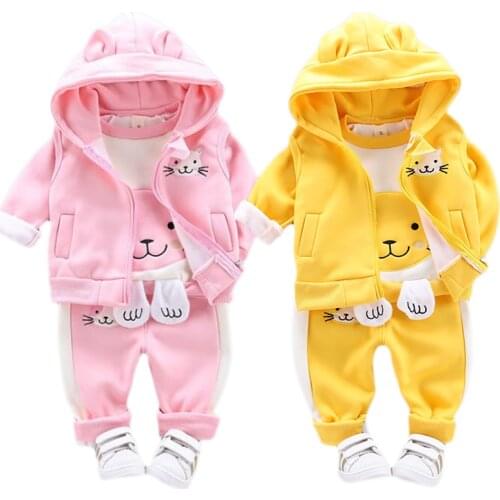 Fall winter children clothes children children sets of baby girl clothes rude cartoon girl velo hoodies + vest 3pcs pants warm s