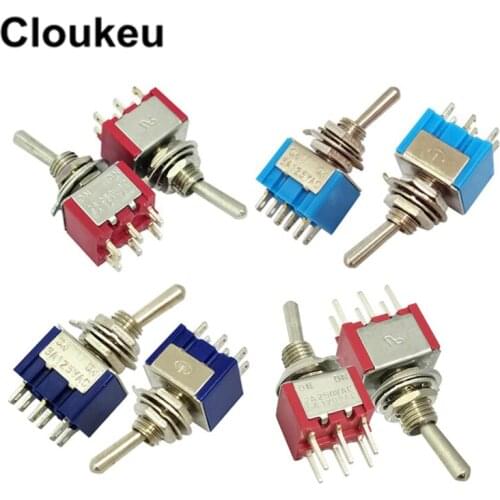 5Pcs MTS-202 6MM 6Pin/2File ON-ON Rocker switch Toggle Switch 6A125V