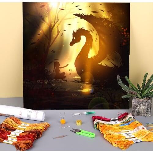 Scenery Friendship Printed Fabric 11CT Cross Stitch DIY Embroidery Patterns DMC Threads Sewing Handmade Painting Magic