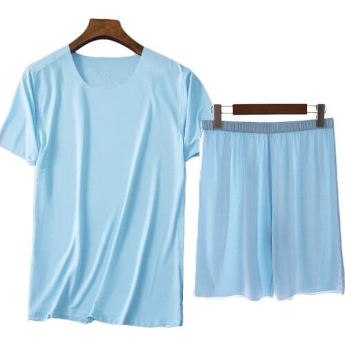 Summer Ice Silk Men Pajama Pijamas Set Plus Size 3XL 4XL Sleepwear Nightwear Loose Male Homewear Oversize Pyjama Sleep Suit