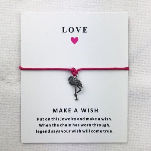 Antique Silver Plated Flamingo Charms Cuff Multilayer Wax Rope Hot Pink Bracelets Women Men Unisex With Card Bracelet Jewelry