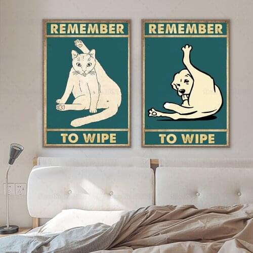 Funny Cat Remember To Wipe Poster Lick Butt Vintage Dog Canvas Painting Wall Art Decoration