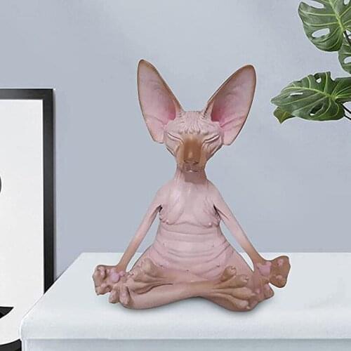 Whimsical Buddha Sphynx Cat Figurine Meditation Yoga Happy Cat Decor Art Sculptures Outdoor Garden Statues Figurines -40
