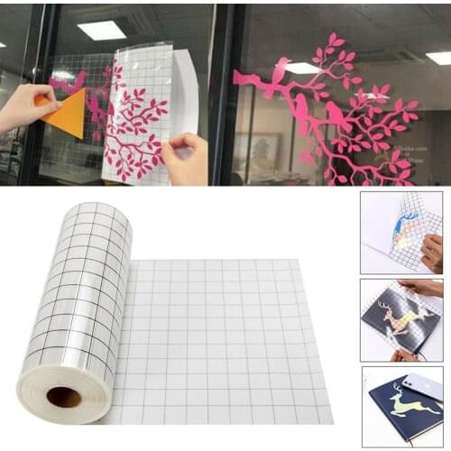 Clear Vinyl Transfer Paper Tape Roll Clear Alignment Grid Adhesive Vinyl Cutting Craft Diy Decals for Signs Doors Windows
