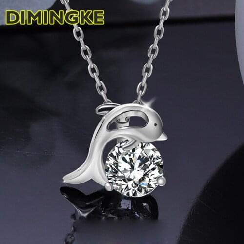 DIMINGKE 1CT 6.5MM D Moissanite Dolphin Necklace Passed Diamond Test S925 Silver Woman Jewelry Wedding Party Birthday Gift