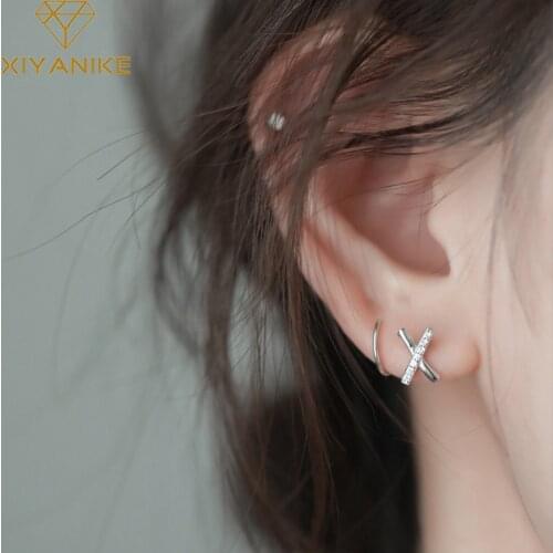 XIYANIKE 925 Sterling Silver Korean X-shaped Cross Zircon Rhinestone Earrings Female Simple Fashion Handemade Ear Jewelry Girls