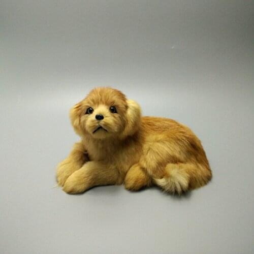 Cute simulation lying dog polyethylene & furs yellow dog model doll gift about 21x13x13cm 298
