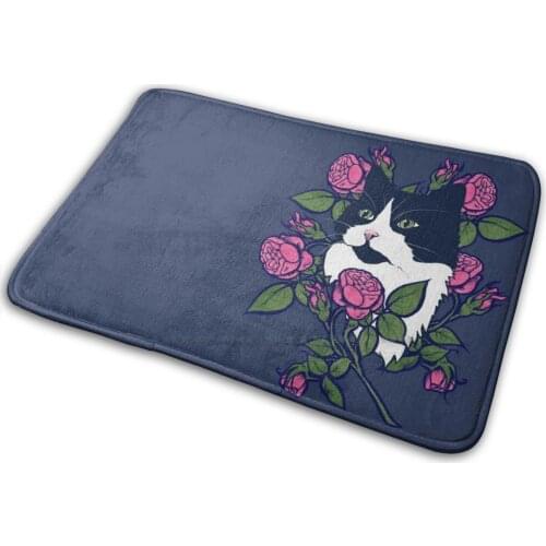 Tuxedo Cat Mat Rug Carpet Anti-Slip Bedroom Entrance Door Mat Tuxedo Cat Cat Cats Tuxedo Cats Love Peony Peonies Pink Cute