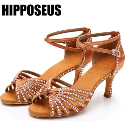 Hipposeus Latin Dance Shoes for Woman Girls Ladies Ballroom Modern Tango Dancing Shoes New style With Rhinestone Wholesale