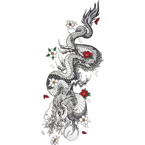 Waterproof Temporary Tattoo Sticker Black Dragon Ball Colored Flower Design Fake Tattoos Flash Tatoos Arm Body Art for Women Men