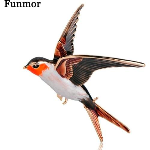 FUNMOR Vivid Enamel Swallow Shape Brooch Pins Coat Dress Decoration Badge Sweater Pendant Bird Animal Brooches For Women Men
