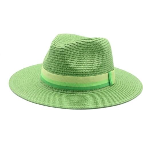 Women hats summer sun protection striped band casual straw hat solid wide brim outdoor beach green white camel men sun women hat