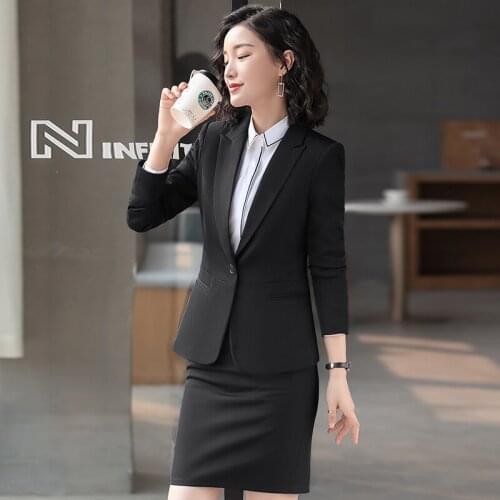 Formal Black Blazer Women Skirt Suits Office Ladies Work Wear Jackets Business Clothes OL Styles