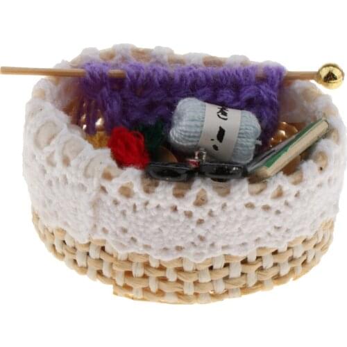 1/12 Dollhouse Women Mini Simulation Knitting Basket Woolen Child Role Play