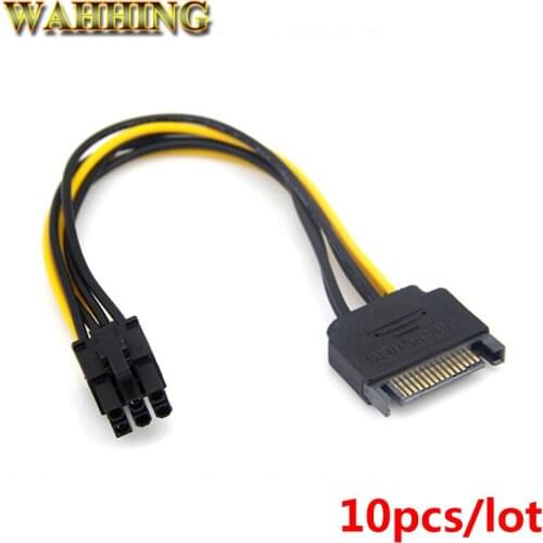 10pcs 15Pin SATA to 6Pin Power Cable Adapter Connector 6P PCI-E PCI Express Adapter Graphics Video Card Converter Cable HY981