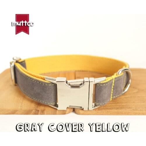 10pcs/lot MUTTCO wholesale self-design color matching soft dog collar GRAY COVER YELLOW handmade burly nylon dog collars UDC026