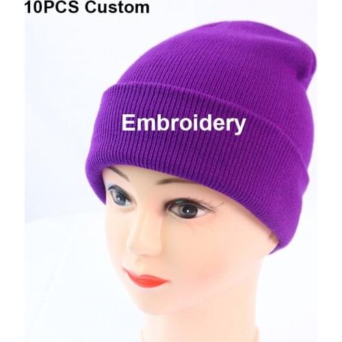 10PC Embroidery logo winter knit hat Diy logo knitted beanies caps Unisex men and women casual warm hat bonnet gorras