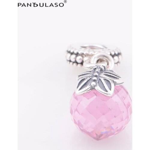 100% 925 Sterling Silver Jewelry Charms Beads Fits European Charm Bracelet & Choker Pink Stone Dangle Beads Women DIY Jewelry