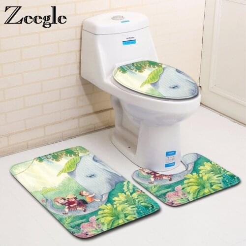 Zeegle Cartoon Printed 3pcs Bathroom Carpet Set Microfiber Bath Mats Set Washable Bathroom Floor Mats Shower Mat Toilet Rugs