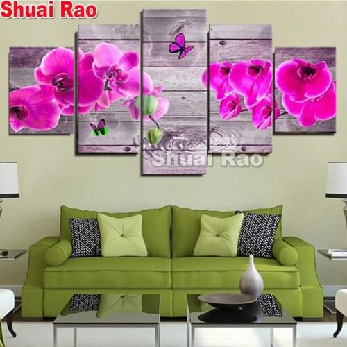 5 piece diamond Embroidery Purple Red Orchid Multi-Picture puzzle diamant Art 5d diamond painting full square Mosaic Set Flower