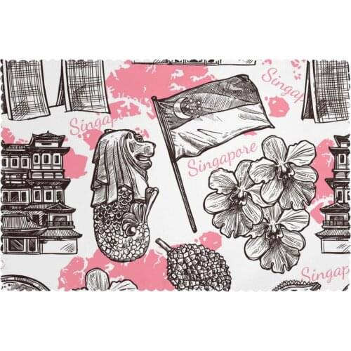 6 PCS Placemat Singapore Sketch Fabric Table Mats Tableware Kitchen Tool Table Mats