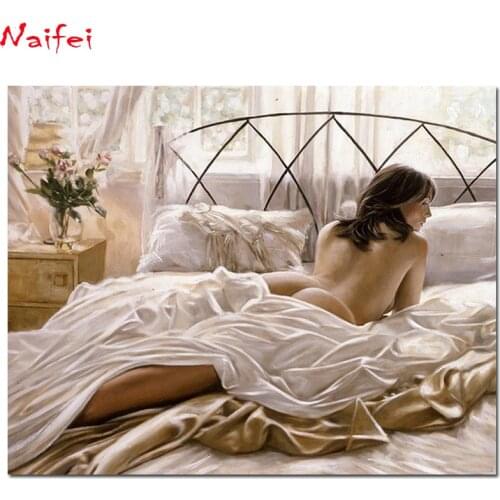 Diamond painting "Naked sexy Woman In Bed Nude girl" cross stitch full 5d square round diamond Mosaic diamond embroidery sale