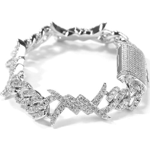 Bling Iced Out Barbed Wire Bracelet 2 Colors Micro Pave Cubic Zirconia Miami Cuban Bracelet Fashion Hip Hop Jewelry