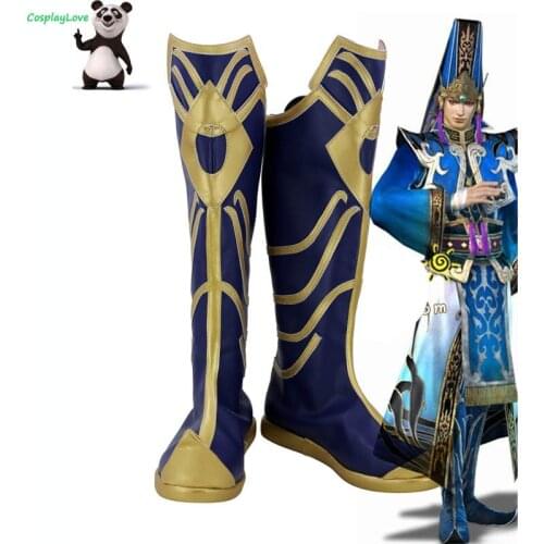 Shin Sangokumusou Dynasty Warriors Sima Yi Gold Blue Shoes Cosplay Long Boots Leather Custom Made For Halloween Christmas