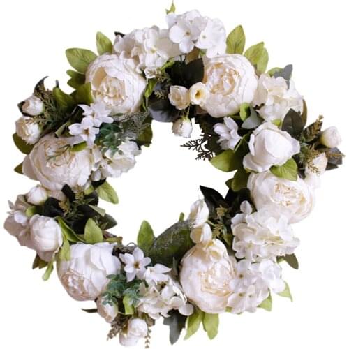 Artificial Wreath Hanging Wall White Peony Garland Wedding Window Door Decor