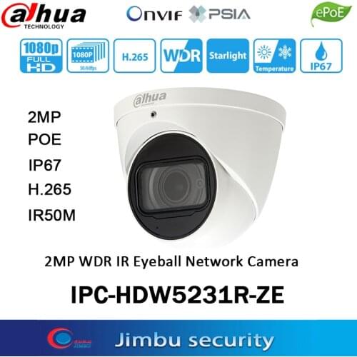 Dahua 2MP POE IP camera IPC-HDW5231R-ZE replace IPC-HDW5231R-Z WDR IR50m Eyeball IP67 2.7mm ~13.5mm motorized lens Built-in Mic