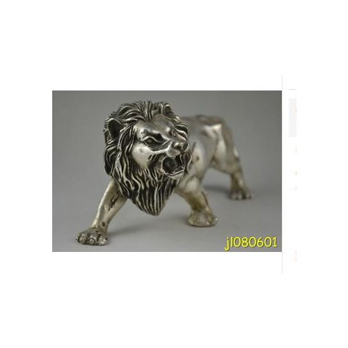China collectible handmade old tibet silver carve ferocity lion king rare statue Tibetan Silver decoration bronze outlets