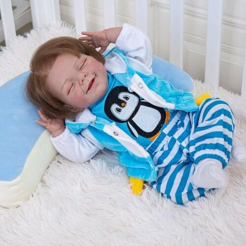 50cm Reborn Baby Dolls Alive Boy Silicone Toys Kids Playmate Girl Birthday Gifts Cotton Body Blue Outfit hair rooted