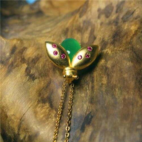 Wholesale Fashion Jewelry Green Chalcedony Special Silver plating bee Necklace for Women feature Jewelry namour Charm Gift