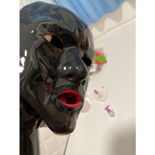 Heavy latex hood Seamless Latex Hood with Nose Tube open Eyes Latex Rubber Mask For Women Head size 55-59cm