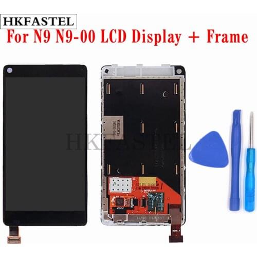 HKFASTEL New Original Mobile phone LCD For Nokia N9 N9-00 LCD Display Digitizer + Touch screen + Front Frame Cover + tools