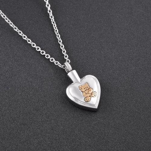 IJD9837 Sweet Bear Urn Heart Urn Memorial Urn Cremation Jewelry Urn Pendant Necklace for Family Members Loss