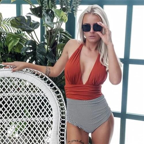 Sexy One Piece Swimsuit Women 2021 New Push Up Swimwear Women Striped Swimwear Swimwear Female Patchwork Bodysuit Bathing Suit