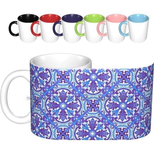Portuguese Azulejo Tiles. Ceramic Mugs Coffee Cups Milk Tea Mug Watercolor Pattern Ceramic Moroccan Tile Portuguese Patchwork